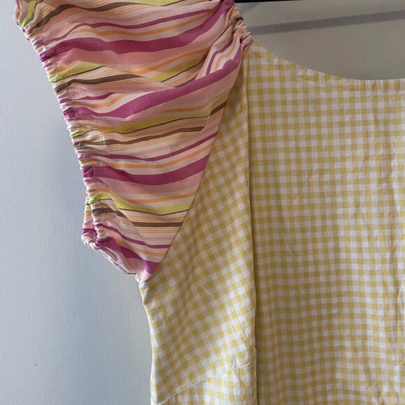 Handmade Plus Size Cotton Viscose Yellow White Gingham Pink Stripes Dress - Picture 4 of 12